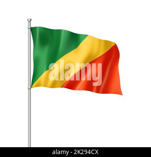 Kongolesische Flagge isoliert auf Weiß Stockfoto