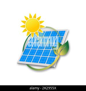 Solarpanel Sun Logo Vorlage - Energie sparen, Ökostrom und natürlichen Strom, Solarbatterie - Ökologie Konzept der grünen Energie erneuerbare Stockfoto