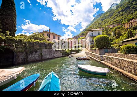 Comer See. Blick auf den kleinen Hafen von Laglio Stockfoto