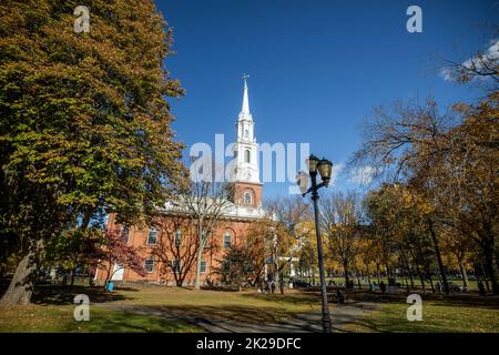 Fall in New Haven Green ein Park in der Innenstadt von New Haven, CT, der für öffentliche Veranstaltungen genutzt wird und an die Yale University grenzt. Stockfoto