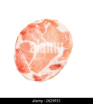 Italienischer Trockenschinken. Coppa Stagionata isoliert auf weißem Hintergrund. Stockfoto