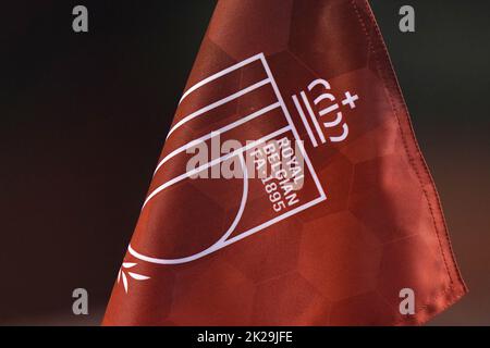 Gesamtansicht der Eckflagge mit dem Abzeichen der belgischen Fußballnationalmannschaft während des UEFA Nations League Gruppe D-Spiels im King Baudouin Stadium, Brüssel. Bilddatum: Donnerstag, 22. September 2022. Stockfoto