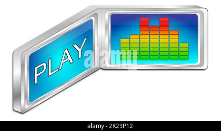 Wiedergabetaste blau mit Equalizer – Abbildung 3D Stockfoto