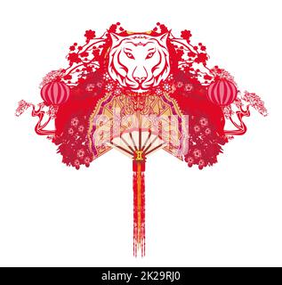 Frohes neues Jahr 2022, Chinesisches Neujahr, Jahr des Tigers, Frohes neues Mondjahr 2022 Stockfoto