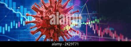 Covid-Krise und der Zusammenbruch der Märkte, wirtschaftliche Folgen. 3d-Illustration Stockfoto