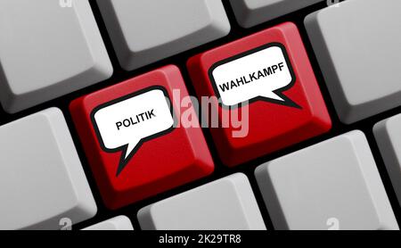 Computertastatur: Politik und Wahlkampf deutsch - 3D Illustration Stockfoto