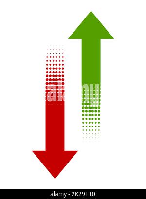 Pfeilsymbole rot und grün mit Punkten Stockfoto