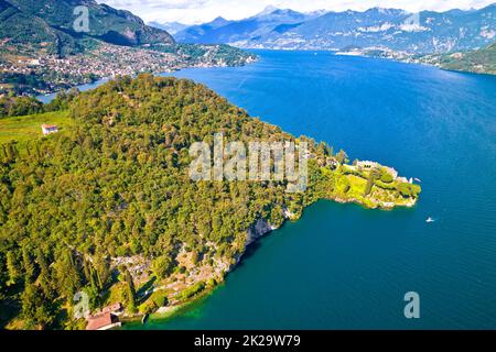 Villa Balbianello und Comer See aus der Vogelperspektive, Stadt Lenno Stockfoto