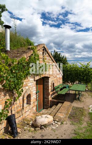 Weinkeller und Weingüter in der Region Palava, Südmähren, Tschechische Republik Stockfoto