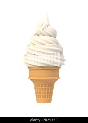 Vanilla-Eis aus weichem Eis in Waffelkegel Stockfoto