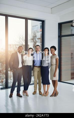 Das Beste vom Besten. Porträt eines vielfältigen Teams von Fachleuten, die im Büro zusammenstehen. Stockfoto