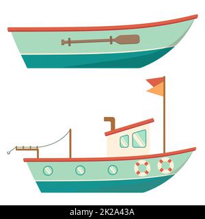 Holz- boot Seitenansicht Vector Illustration auf weißem Hintergrund Stockfoto