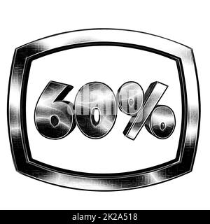 60 %, 60 % als 3D-Illustration, 3D-Rendering Stockfoto