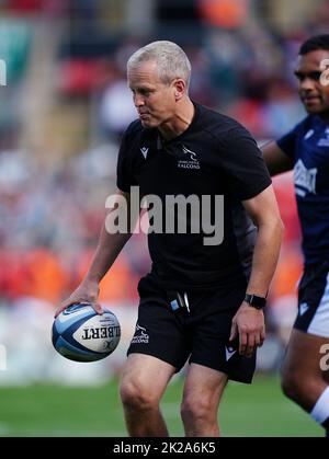 Newcastle Falcon-Cheftrainer Dave Walder während des Spiels der Gallagher Premiership im Mattioli Woods Welford Road Stadium, Leicester. Bilddatum: Samstag, 17. September 2022. Stockfoto