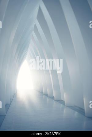 Aufnahme eines gewölbten Gangs, der zu einem hell beleuchteten Ausgang führt - DAS GESAMTE Design dieses Bildes wurde von Grund auf von Yuri Arcurs Team von Profis für dieses spezielle Fotoshooting erstellt Stockfoto