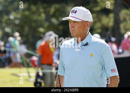 Charlotte, Usa. 22. September 2022. US-Teamkapitän Davis Love III bei der Präsidenten-Cup-Golfmeisterschaft in Charlotte, North Carolina, am 22. September 2022. Foto von Nell Redmond/UPI. Kredit: UPI/Alamy Live Nachrichten Stockfoto