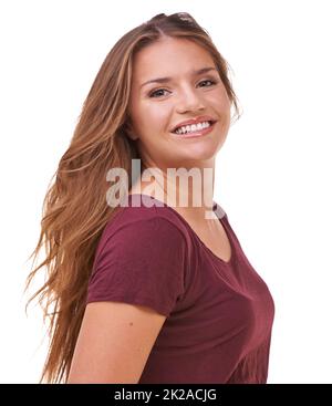 Mein schönstes selbst. Aufnahme eines schönen Plus-Size-Modells isoliert auf Weiß. Stockfoto