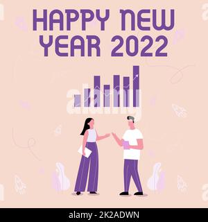 Schreiben mit Text alles gute zum neuen Jahr 2022. Konzept bedeutet Feier des Beginns des Kalenderjahres 2022 Illustration von Partnern Austausch wunderbarer Ideen zur Verbesserung von Fähigkeiten. Stockfoto