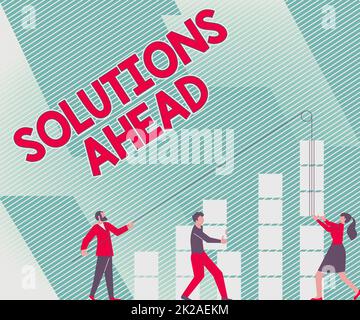 Inspiration für die Präsentation von Signage Solutions Ahead. Wort für im Voraus durchgeführte Maßnahmen oder Prozesse zur Problemlösung oder Ausgabe von Illustration von Partnern Aufbau neuer wunderbarer Ideen zur Verbesserung der Fähigkeiten. Stockfoto