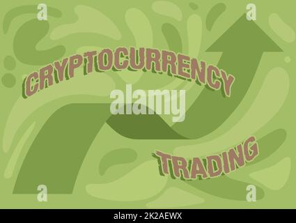 Textunterschrift für Cryptocurrency Trading. Konzept bedeutet einfach den Austausch von Kryptowährungen auf dem Markt Illustration von Arrow Floating Smooth towards the Sky High. Stockfoto