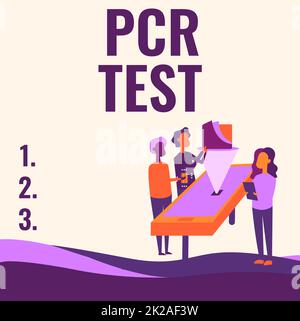 Inspiration mit Vorzeichen PCR-Test. Wort geschrieben über den qualitativen Nachweis des Virusgenoms innerhalb der kurzen Abfolge von DNA-Kollegen Zeichnen neben dem Tisch Projektionsdiagramm. Stockfoto