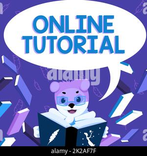 Inspiration mit Zeichen Online-Tutorial. Konzept bedeutet Nachhilfe in einer Online- oder virtuellen Umgebung Fuchs mit Brille in der Bibliothek Lesen Eines Buches Lernen. Stockfoto