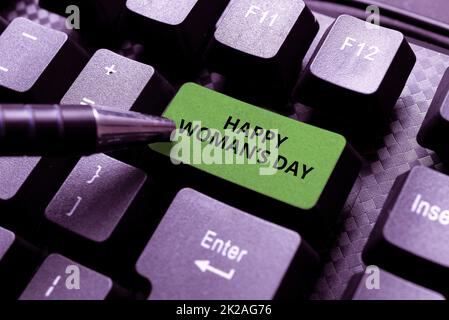 Textüberschrift präsentiert: Happy Woman S Day. Internet-Konzept, um die Essenz jeder Dame auf der ganzen Welt zu gedenken, die Geschwindigkeit Tippen Genauigkeit, Tests Schreibkenntnisse praktiziert Stockfoto