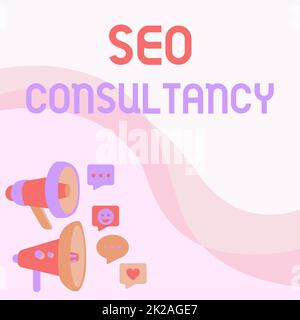 Handschrift Text Seo Consultancy, Wort geschrieben auf spezialisieren sich in der Bewertung einer Organisation s Website Megaphone Zeichnung Geben positive Kommentare Ma Stockfoto