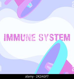Handschrift Text Immune System, Business Schaufenster komplexe Netzwerk zusammenarbeiten, um gegen Keime zu verteidigen Decke Megaphon Zeichnung geben Reaktion Maki Stockfoto