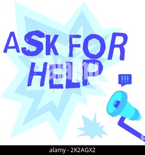 Schreiben Text anzeigen Fragen Sie nach Hilfe, Business Showcase Stellen Sie eine Frage oder suchen Sie eine Antwort oder Hilfe von jemandem Megaphon Zeichnen mit Lightning W Stockfoto