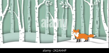 Papierschnittiger Fuchs in Waldkarikaturen Stockfoto