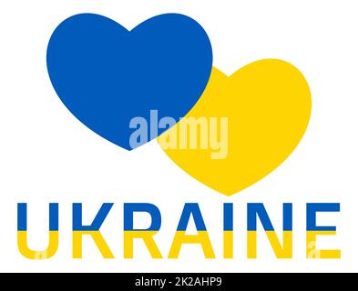 Abstrakte patriotische ukrainische Flagge mit Liebessymbol. Blaue und gelbe Friedenskonzeption in Form von zwei Herzen. Unterstützung des Landes während der Besatzung. Mit der Ukraine in seinem Herzen. Beenden Sie den Krieg. Stockfoto