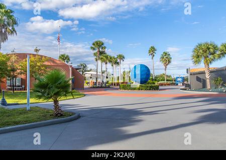 Eintritt zum Kennedy Space Center Visitor Complex in Florida. Stockfoto