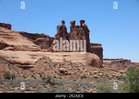 Drei Klatsch im Arches-Nationalpark. Utah. USA Stockfoto