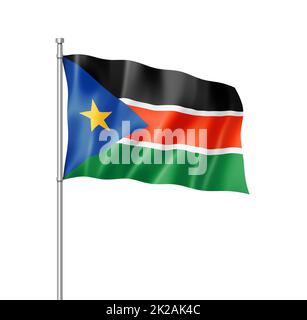 Südsudanesische Flagge isoliert auf Weiß Stockfoto