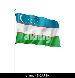 Usbekistan Flagge isoliert auf weiß Stockfoto