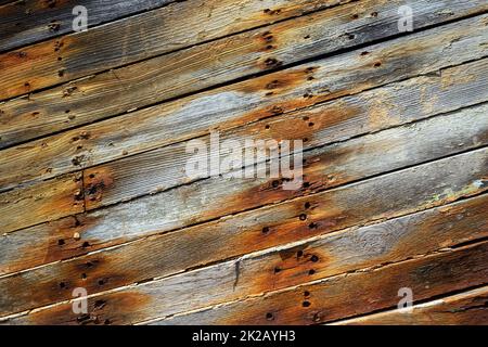 Nahaufnahme einer alten rostigen Holzoberfläche Stockfoto