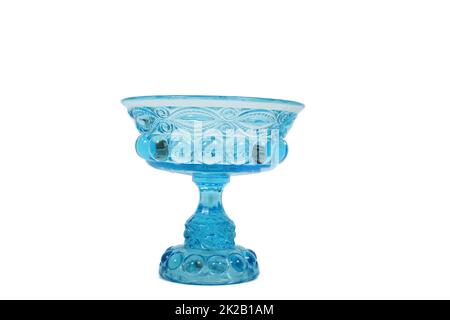 Glasschüssel In Antique Blue Mit Wirbelmuster Stockfoto