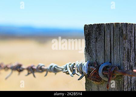 Rustikales Fechten im ländlichen Neuseeland Stockfoto