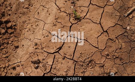 Klimawandel Dürre Land. Problem der globalen Erwärmung, rissiger Schlamm auf dem Grund eines Flusses Stockfoto