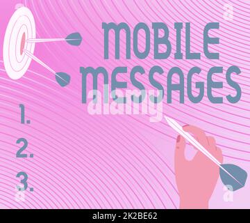 Textunterschrift präsentiert mobile Nachrichten, Internet-Konzept der Akt des Komponierens und Sendens von elektronischen Nachrichten Presenting Message Haking Target Conce Stockfoto