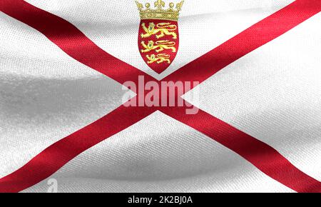 3D-Illustration einer Jersey-Flagge - realistisch winkende Stoffflagge Stockfoto