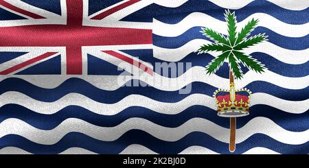 3D-Illustration einer britischen Flagge im Indischen Ozean - realistisch winkende Stoffflagge Stockfoto