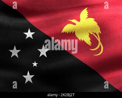 3D-Illustration einer Papua-Neuguinea-Flagge - realistisch winkende Stoffflagge Stockfoto