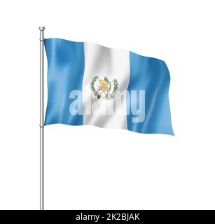 Guatemaltekische Flagge isoliert auf Weiß Stockfoto