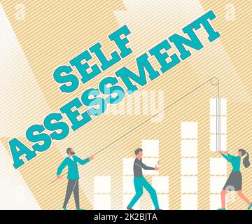 Schild mit Selbsteinschätzung, Business-Schaufenster Bewertung von sich selbst oder einem s is Handlungen und Einstellungen Illustration von Partnern Building New Wonde Stockfoto