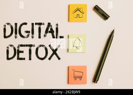 Konzeptionelle Anzeige Digital Detox. Konzept bedeutet Verbot der Verwendung von elektronischen und digitalen Geräten Blitzlehrer Bürobedarf, Bright Teaching Learning Collections Stockfoto