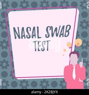 Textüberschrift mit dem Nasal Swab Test, Business Approach Diagnose einer Infektion der oberen Atemwege durch Nasensekretion Abbildung eines B Stockfoto