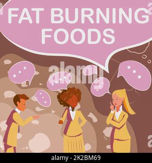 Textunterschrift präsentiert: Fat Burning Foods. Internet-Konzept bestimmte Arten von Lebensmitteln verbrennen beim Kauen Kalorien Illustration von Partnern Aufbau neuer wunderbarer Ideen zur Verbesserung ihrer Fähigkeiten Stockfoto