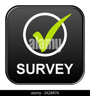 Survey – Schwarze Schaltfläche mit Häkchen Stockfoto
